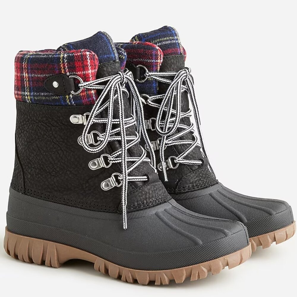 NEW J.Crew Perfect Winter boots red plaid 8